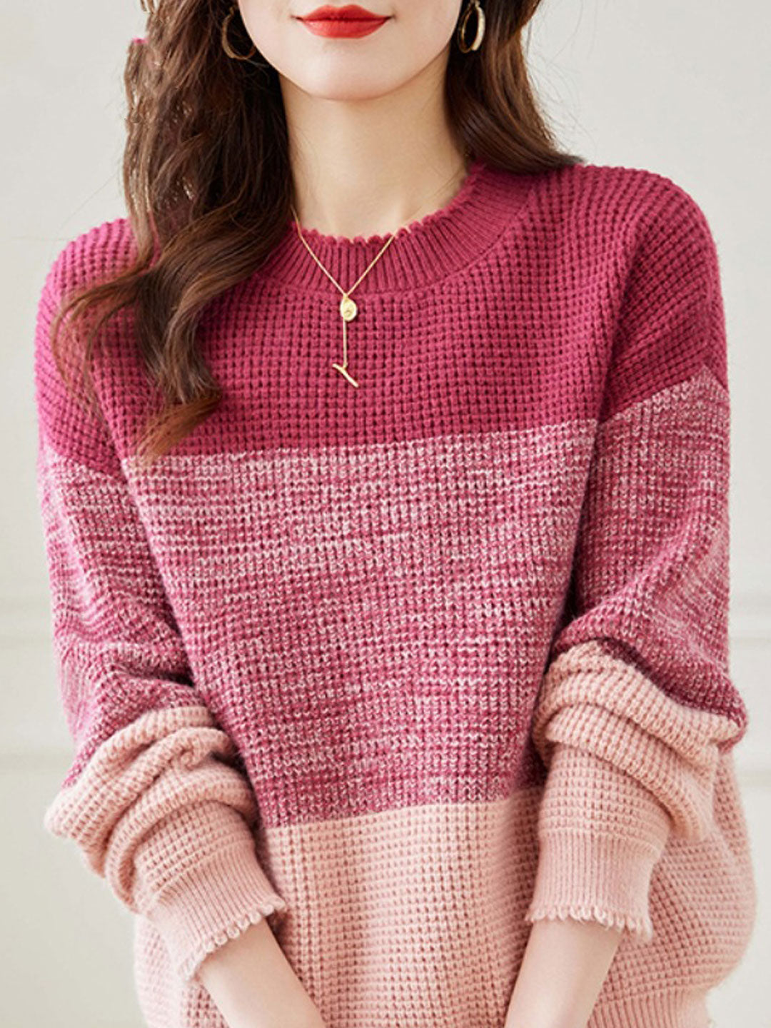 Rachel Loose Crew Neck Ombre Knitted Sweater