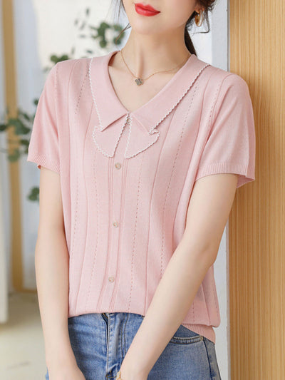 Amelia Loose V-Neck Solid Color Knitted Top