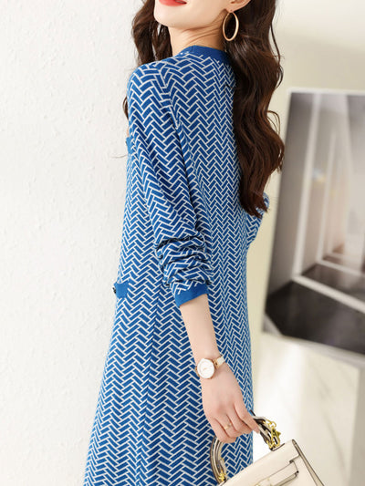 Kimberly Loose Crew Neck Printed Knitted Dress