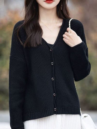 Faith Loose V-Neck Solid Color Knitted Cardigan