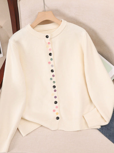 Aaliyah Classic Crew Neck Buttoned Knitted Cardigan