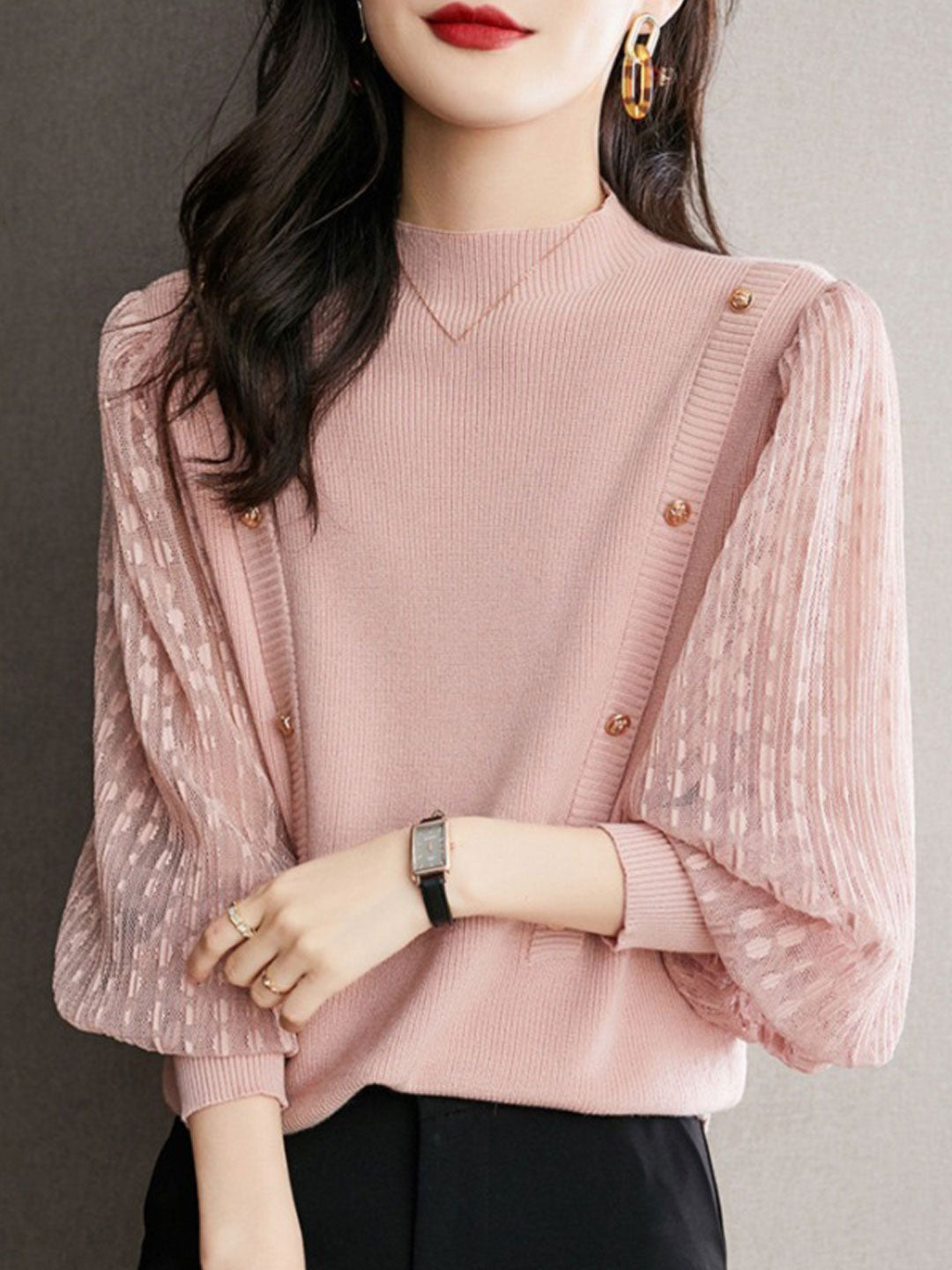 Ava Turtleneck Lantern Sleeve Knitted Top