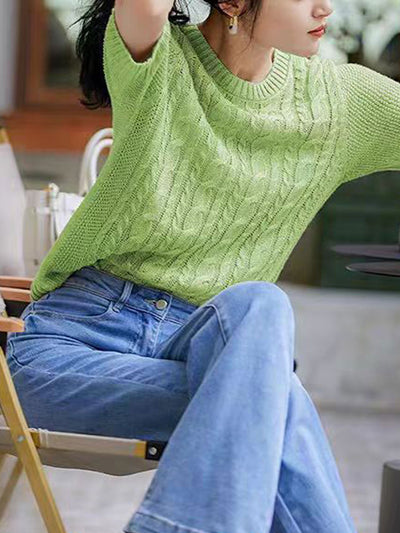 Angelina Loose Crew Neck Twisted Hollowed Knitted Top