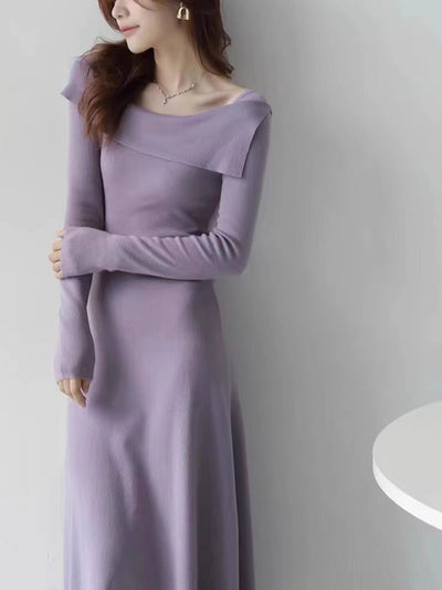 Destiny Elegant One-Shoulder Solid Color Knitted Dress