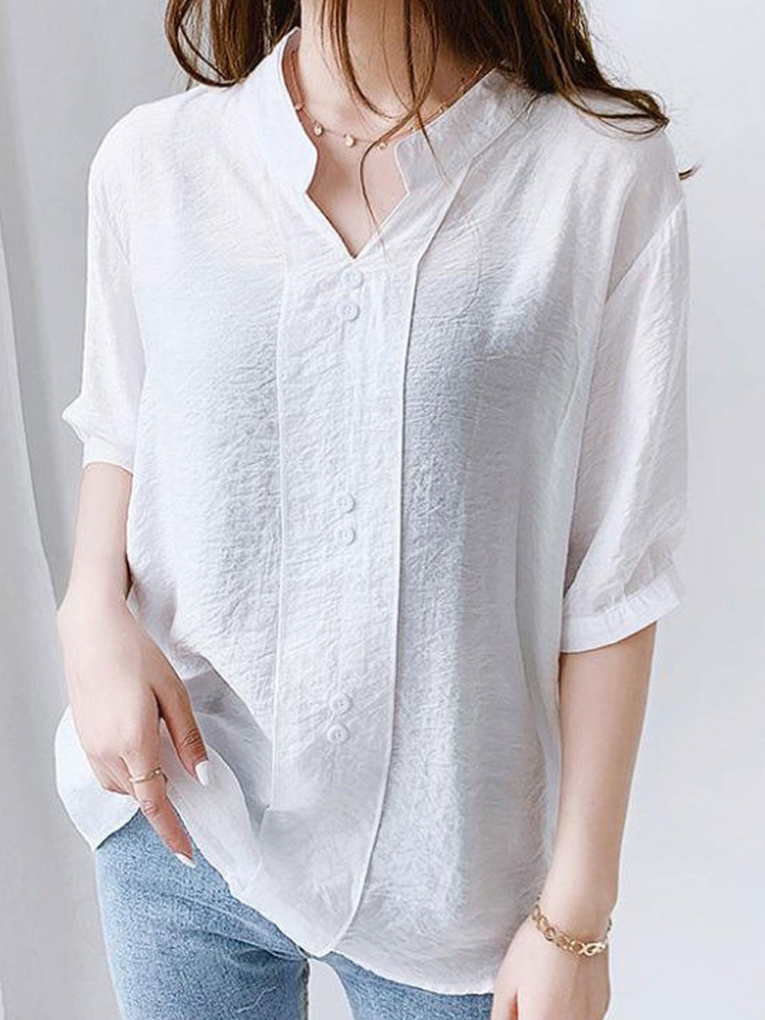 Morgan Classic V-Neck Lace Hollowed Chiffon Top