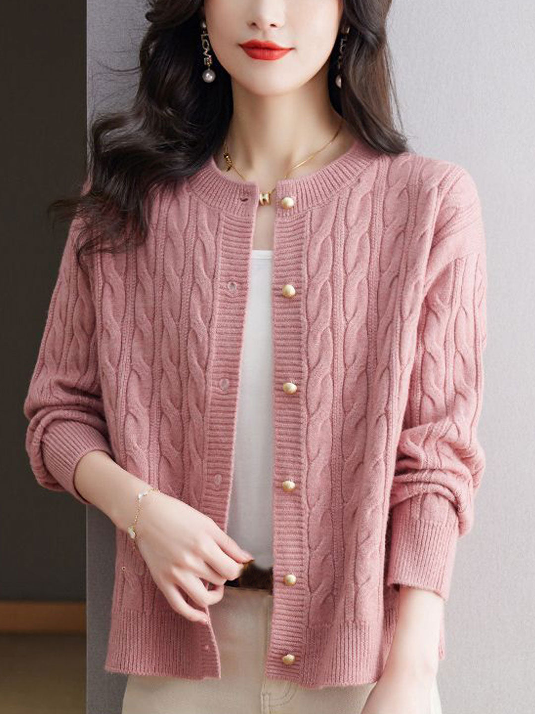 Anna Loose Crew Neck Knitted Cardigan