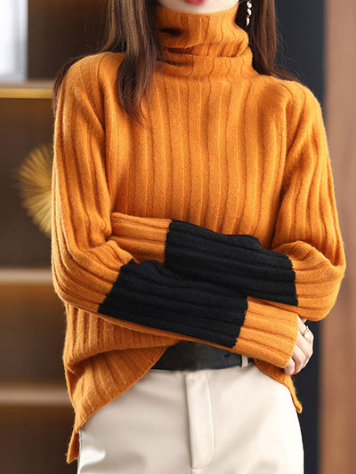 Payton Classic Turtleneck Color-Blocked Knitted Sweater