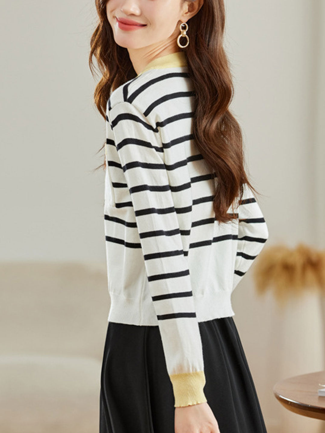 Mya Retro Crew Neck Striped Knitted Cardigan