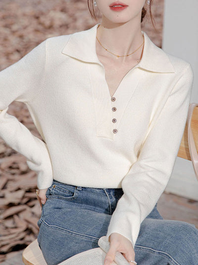 Valeria Lapel Solid Color Knitted Top