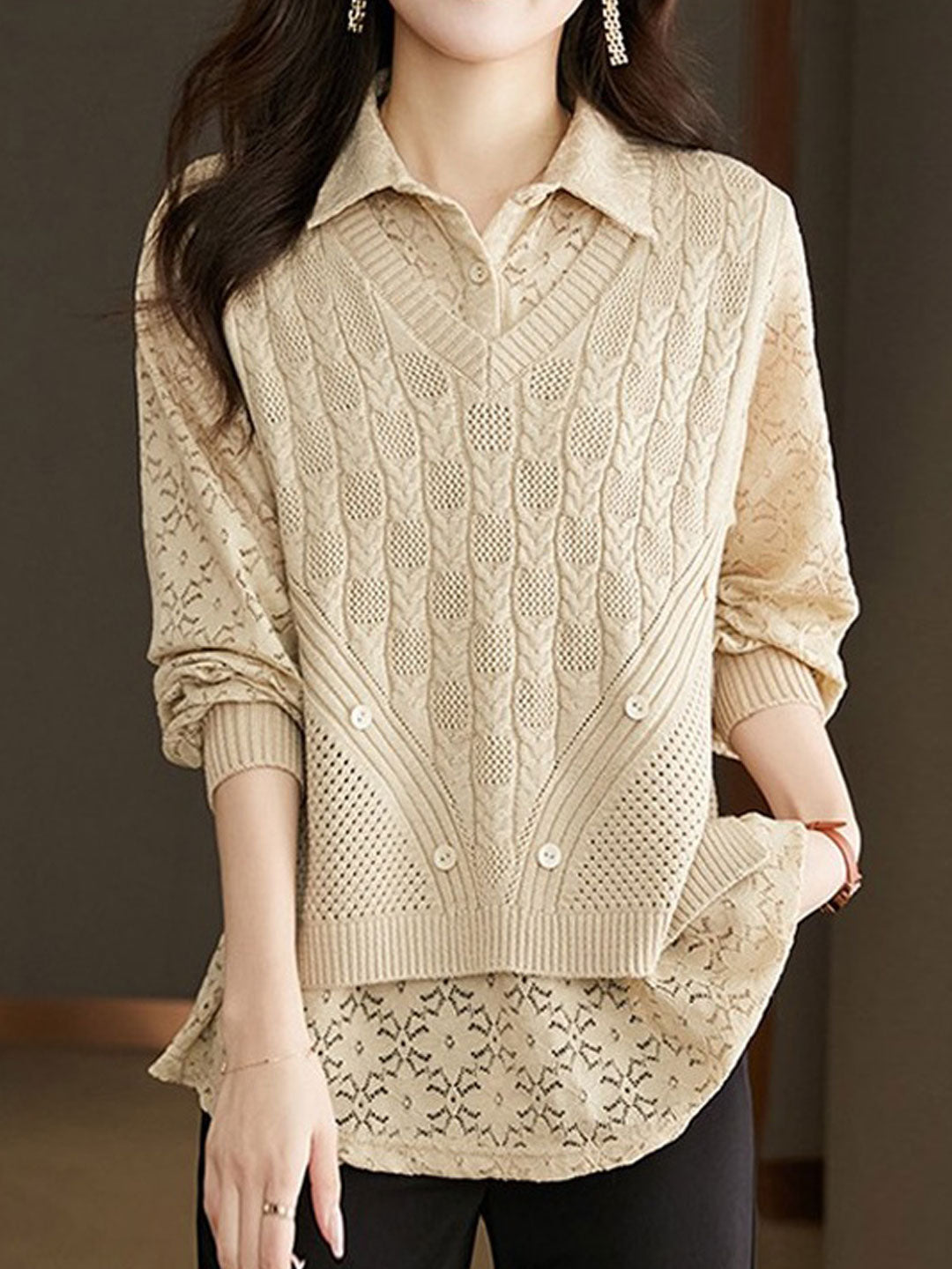 Olivia Casual Polo Collar Solid Color Knitted Top