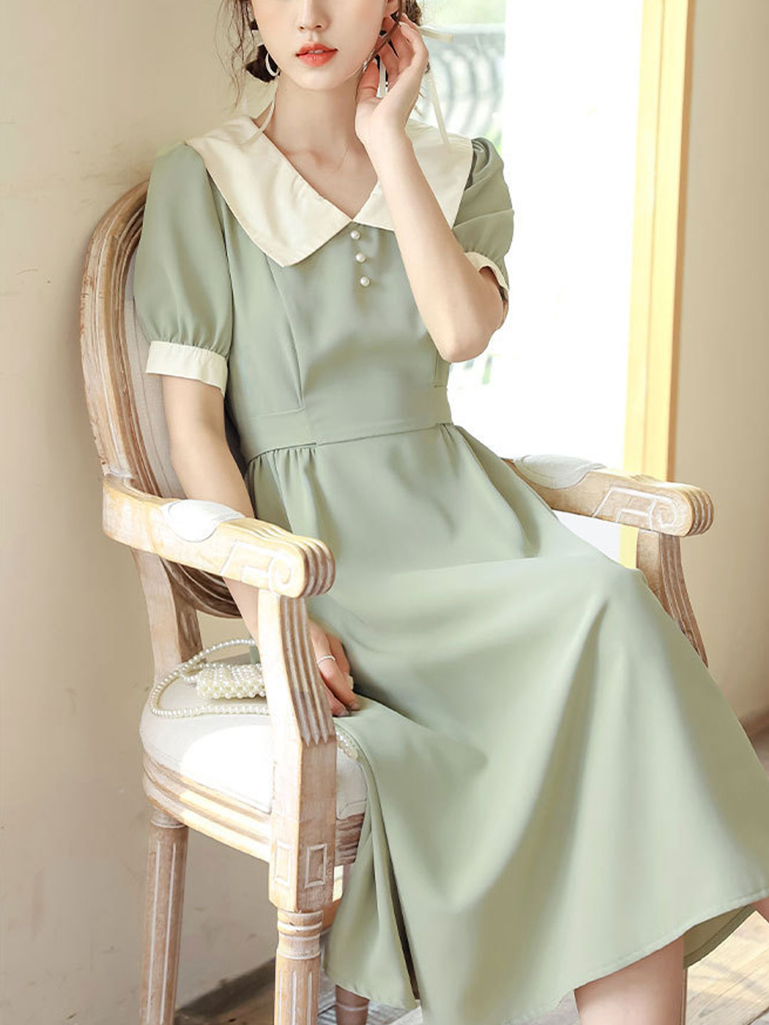 Lauren Retro Doll Collar Maxi Dress
