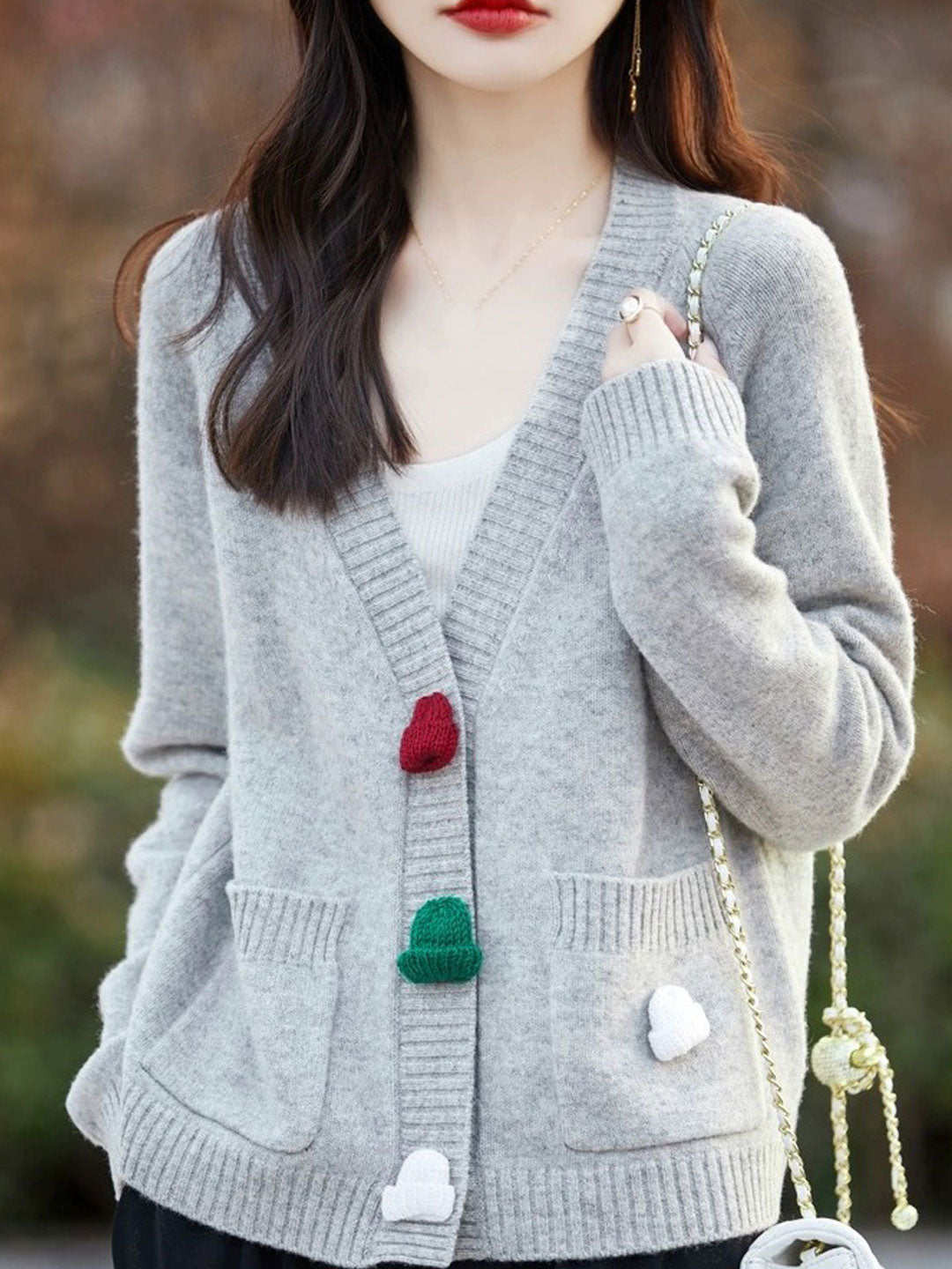 Ashley Loose V-Neck Solid Color Knitted Cardigan