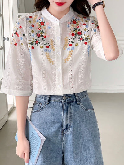 Brianna Vintage Embroidered Jacquard Top