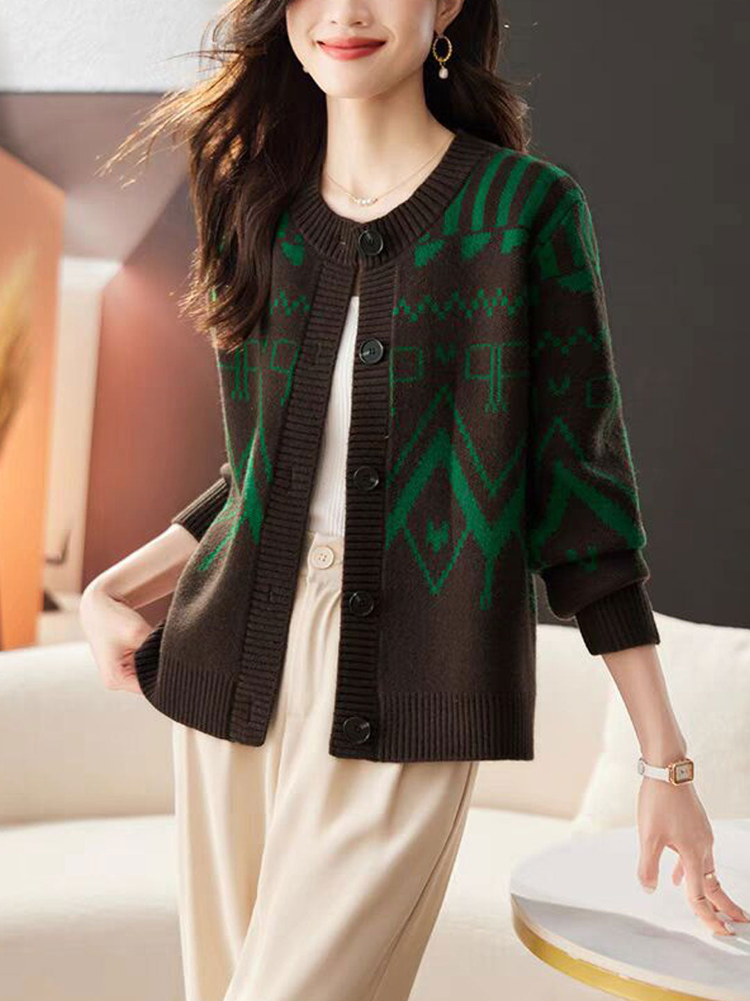 Maya Classic Crew Neck Knitted Cardigan