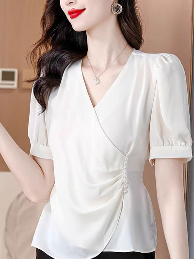 Isabella Loose V-neck Irregular Chiffon Top