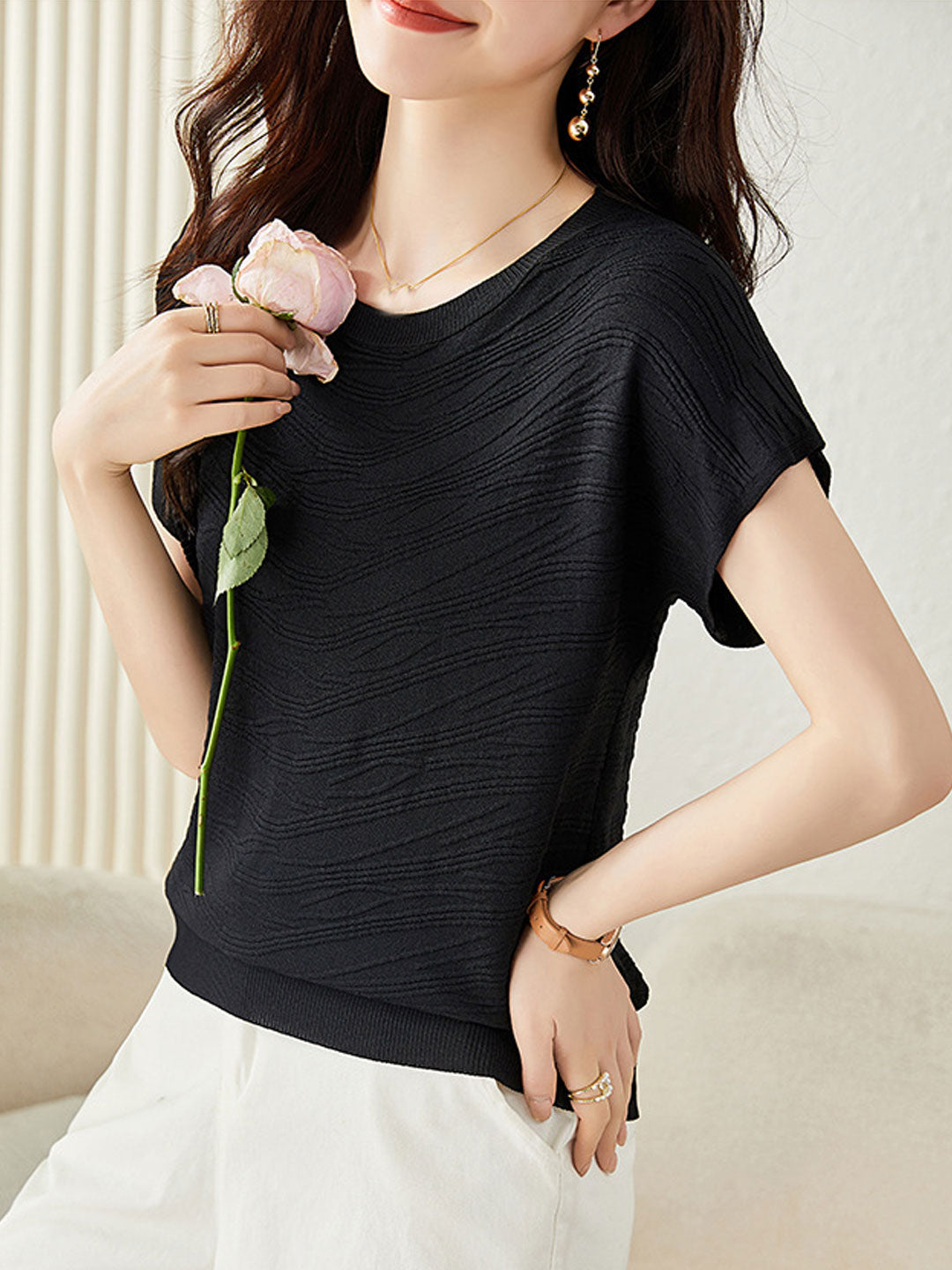 Claire Classic Crew Neck Texture Top