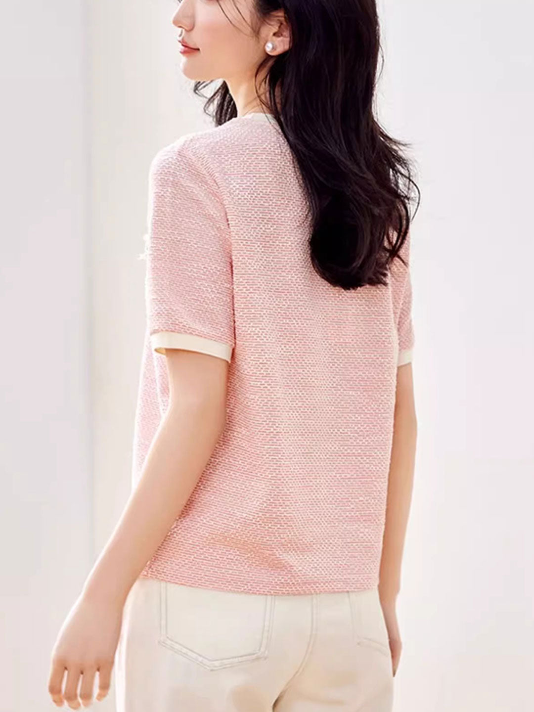 Layla Crew Neck Contrast Textured Knitted Top