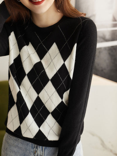 Olivia Crew Neck Loose Plaid Knitted Top