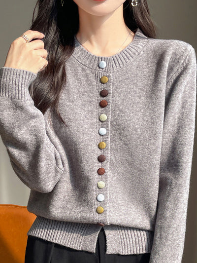 Sophia Classic Crew Neck Colorful Button Knitted Cardigan