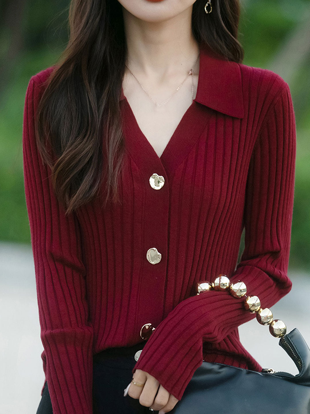 Mia Lapel Solid Color Ribbed Knitted Cardigan