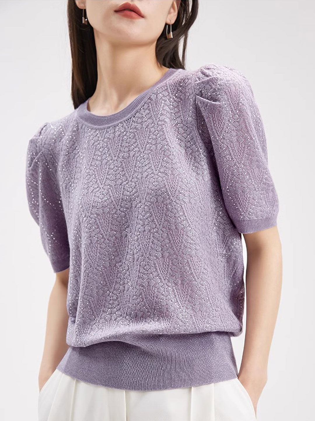 Bailey Loose Crew Neck Hollowed Perm Knitted Top