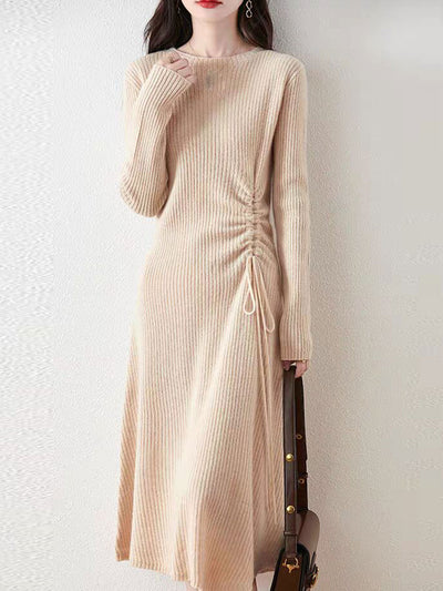 Jessica Elegant Crew Neck Solid Color Knitted Dress