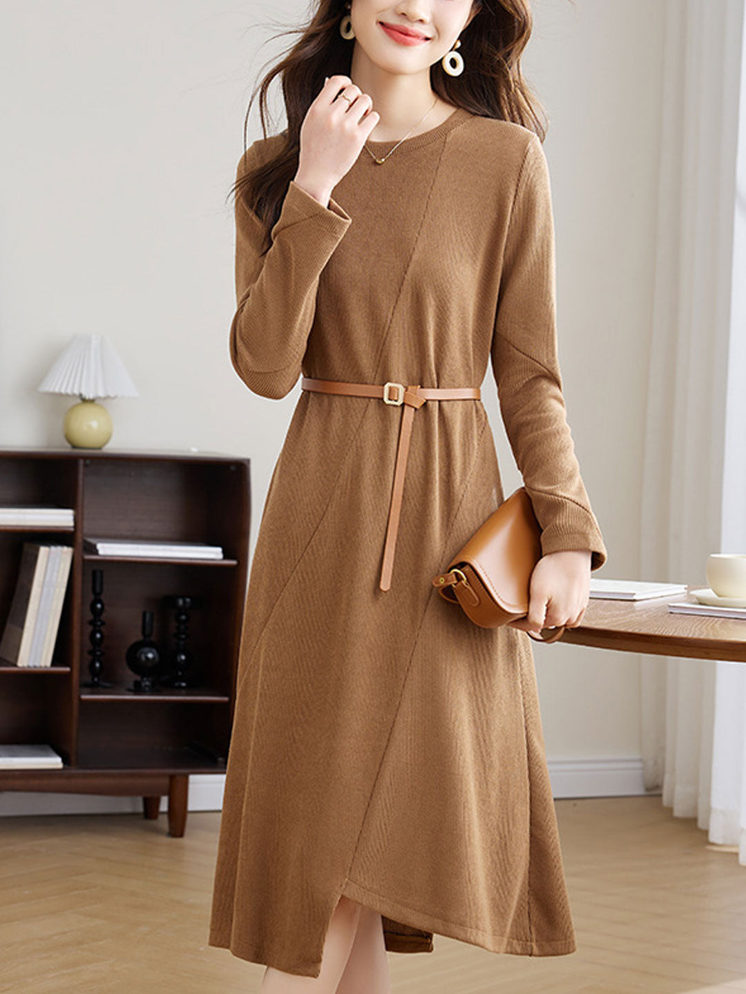 Zoe Classic Crew Neck Solid Color Dress