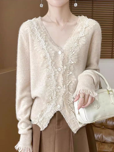 Emma Elegant V-Neck Lace Knitted Cardigan