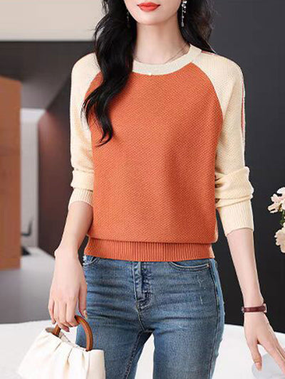 Camila Casual Crew Neck Colorblock Knitted Sweater