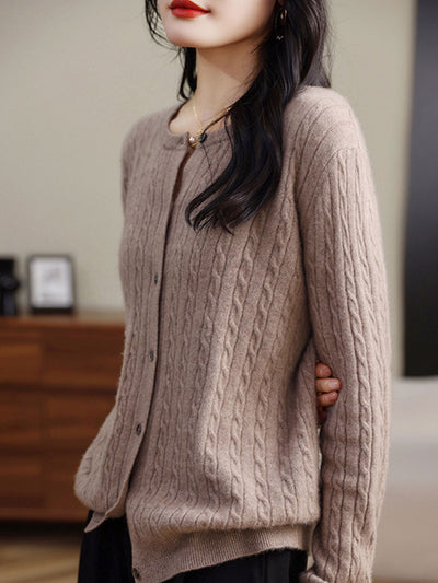 Claire Casual Crew Neck Solid Color Knitted Cardigan