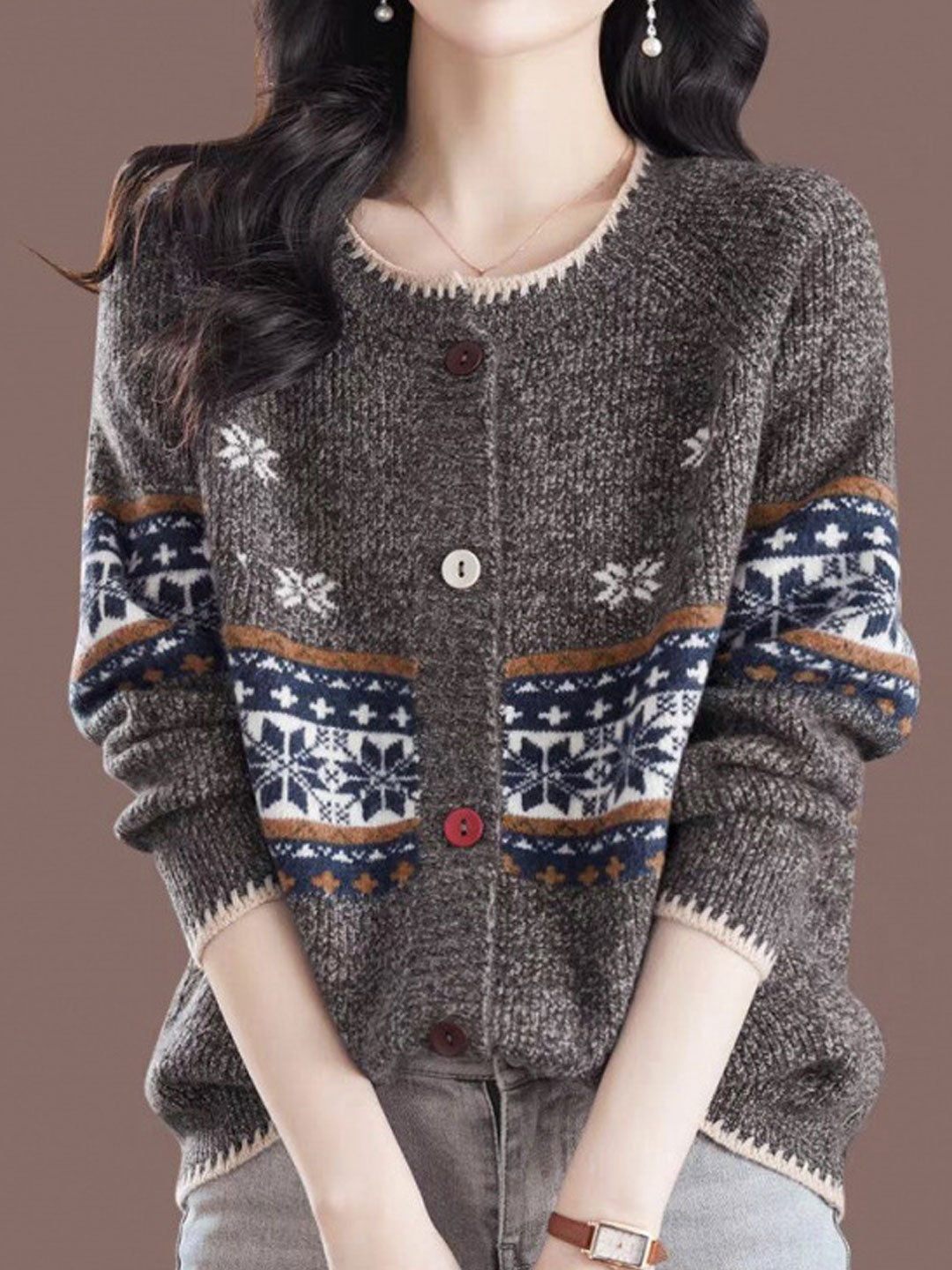 Katherine Vintage Crew Neck Knitted Cardigan