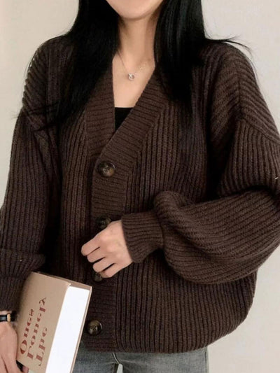 Emily Loose V-neck Balloon Sleeve Knitted Cardigan