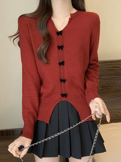 Brianna Loose V-Neck Solid Color Knitted Top