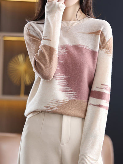 Kimberly Loose Crew Neck Contrast Knitted Sweater