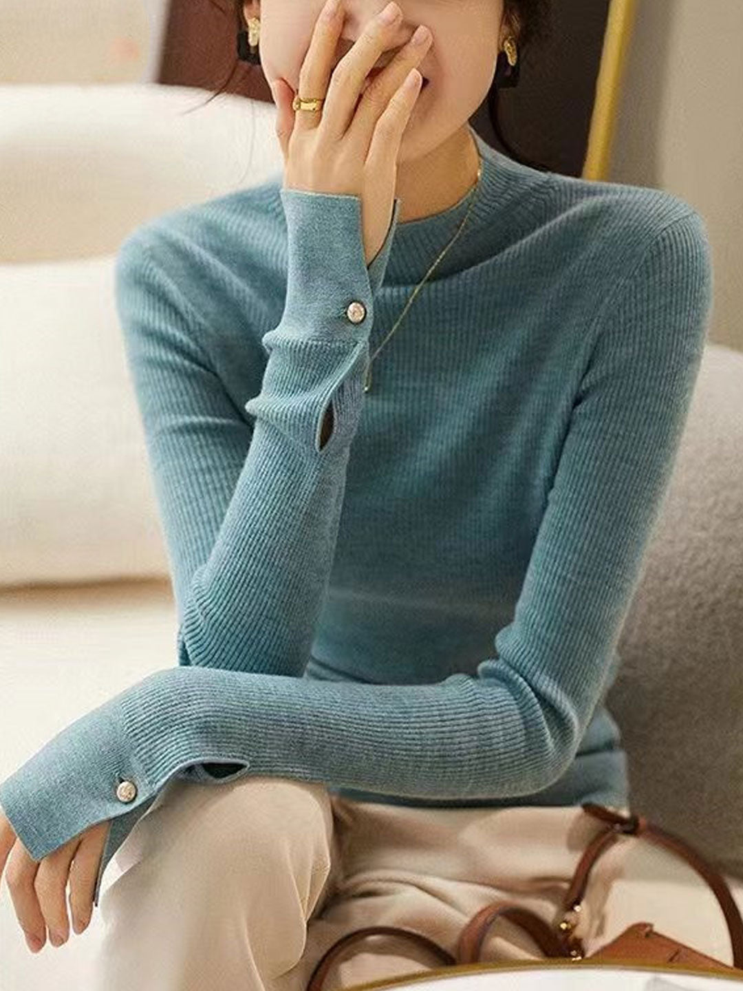 Sophia Classic Turtleneck Solid Color Knitted Sweater