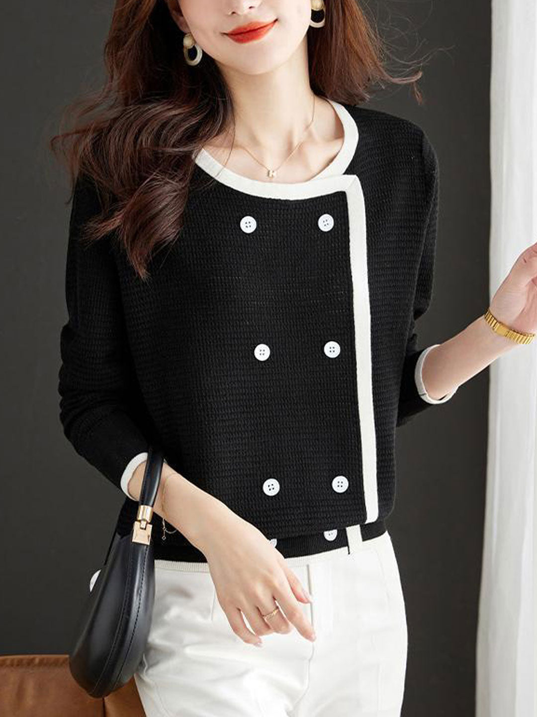 Sophia Loose Crew Neck Knitted Pullover Top