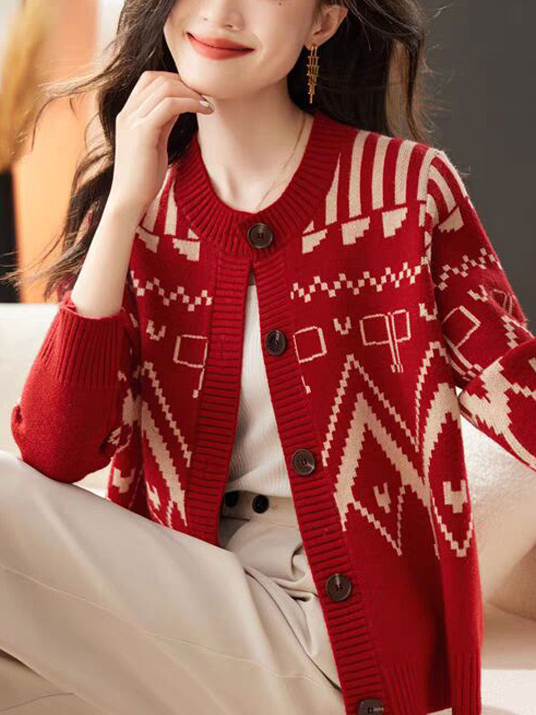 Maya Classic Crew Neck Knitted Cardigan