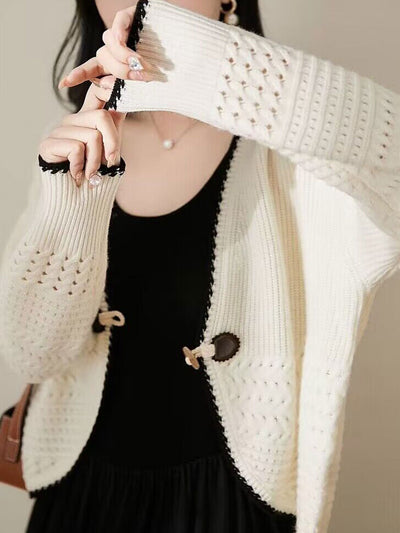 Maria Casual V-Neck Horn Button Knitted Cardigan