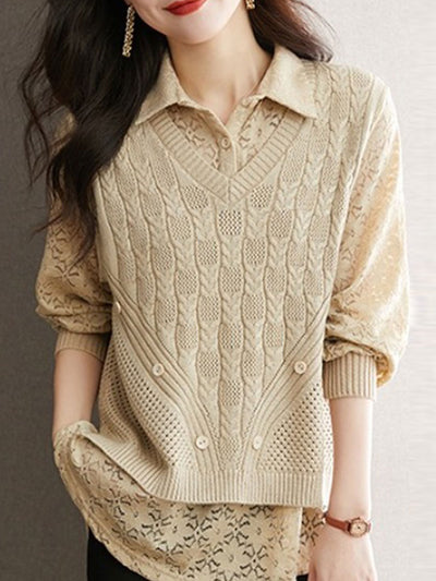 Olivia Casual Polo Collar Solid Color Knitted Top