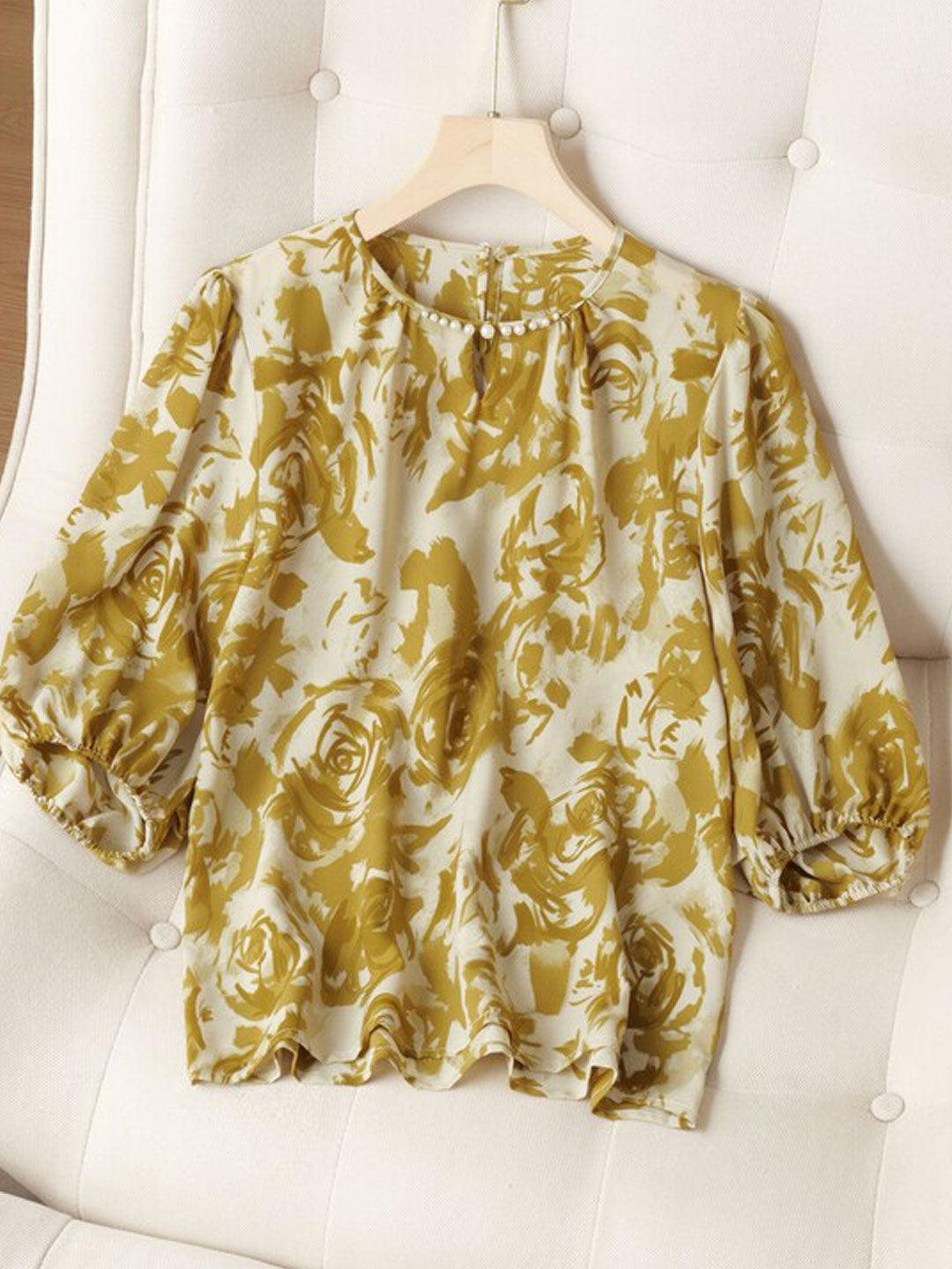 Kayla Loose Crew Neck Printed Chiffon Top