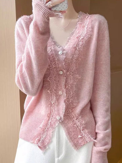 Emma Elegant V-Neck Lace Knitted Cardigan