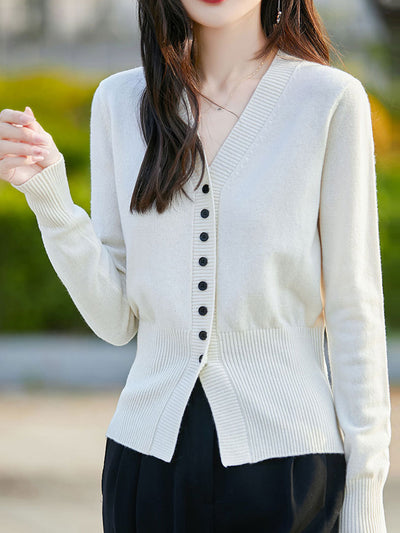 Natalie Casual V-Neck Solid Color Knitted Cardigan