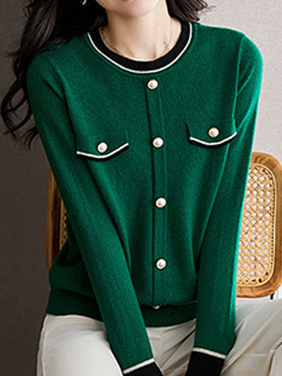 Ava Causal Crew Neck Button Knitted Top