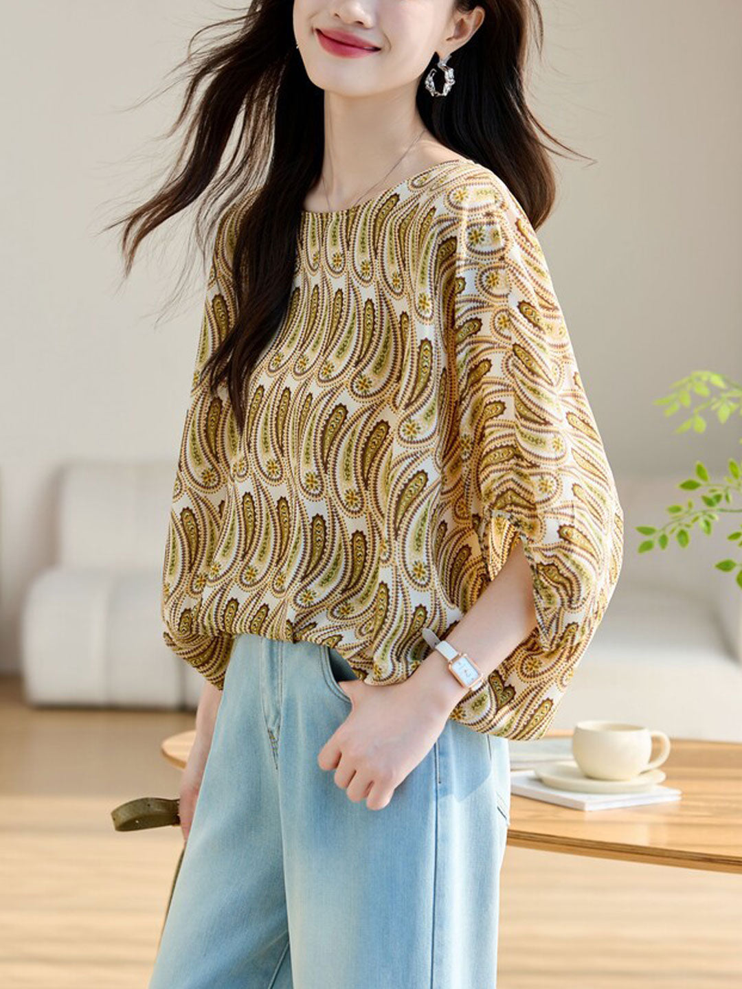 Ava Casual Crew Neck Loose Chiffon Top