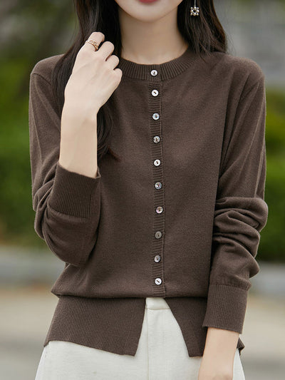 Taylor Classic Crew Neck Solid Color Knitted Cardigan