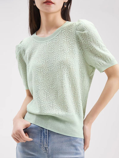 Bailey Loose Crew Neck Hollowed Perm Knitted Top