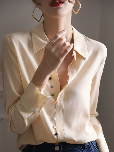 Audrey Vintage Lapel Solid Color Shirt