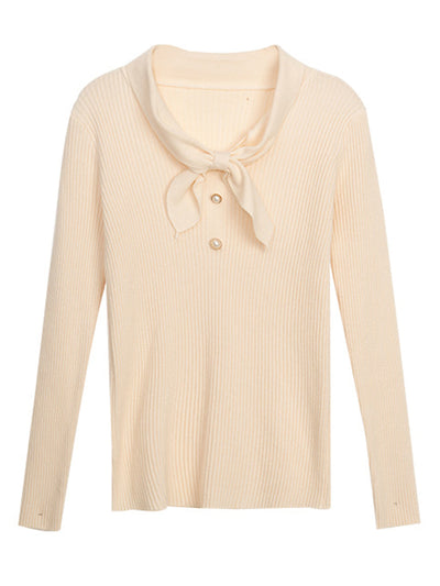 Cora Elegant Bow Tie Knitted Sweater-Apricot