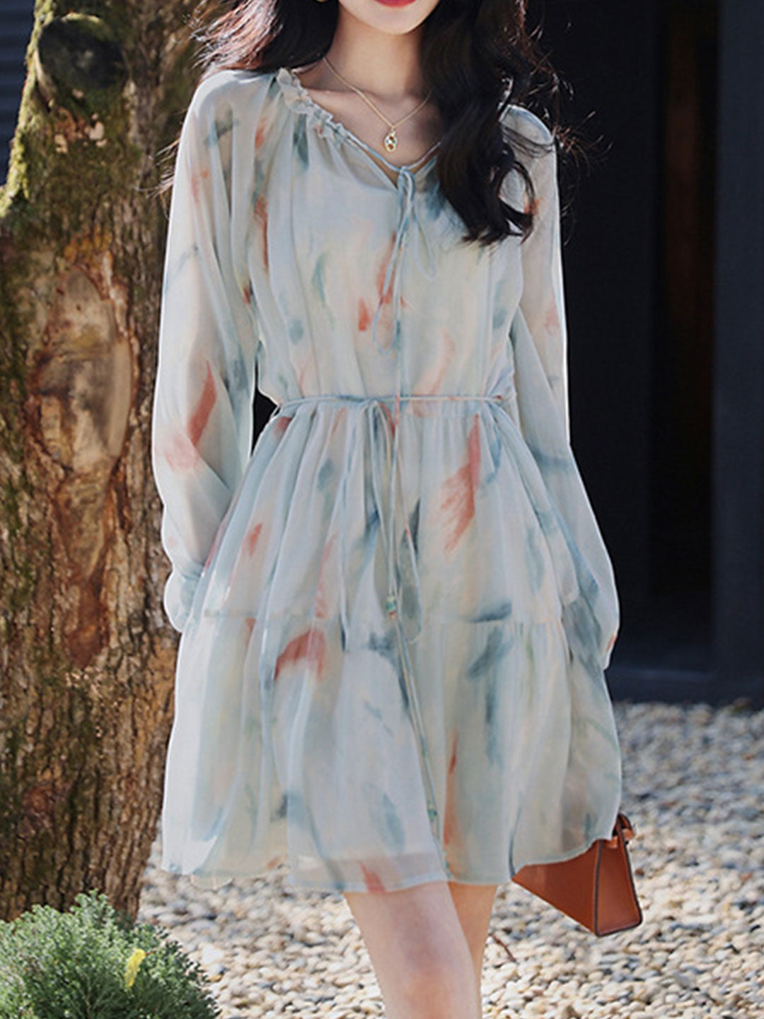 Julia Elegant Printed Floral Chiffon Dress