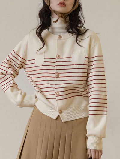 French Vintage Striped Loose Knit Cardigan